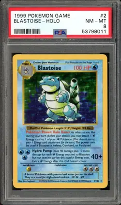 Blastoise Pokemon 1999 Holo Base Set SHADOWLESS English 2/102 PSA 8 - Image 1
