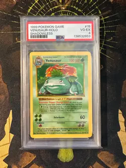 Pokemon Venusaur 15/102 Base Set Shadowless Holo Vintage PSA 4 - Image 1