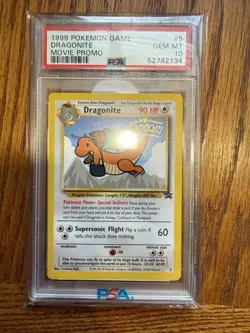 1999 Pokemon the First Movie Dragonite #5 WB Stamped Black Star Promo PSA 10 - Image 1