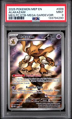 2025 POKEMON MEGA EVOLUTION POKEMON CENTER ETB PROMO #009 ALAKAZAM PSA 9 - Image 1