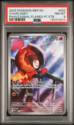 2025 POKEMON PHANTASMAL FLAMES POKEMON CENTER ETB #022 CHARCADET PSA 8 - Image 1