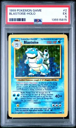 1999 POKEMON BASE SET UNLIMITED #2 BLASTOISE-HOLO PSA 5 - Image 1