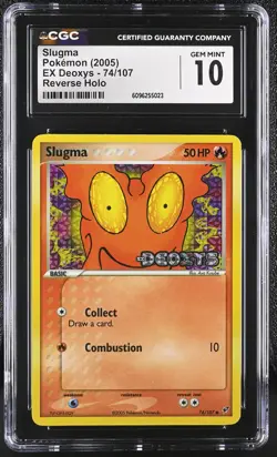 CGC 10 GEM MINT Slugma 2005 EX Deoxys 74/107 Reverse Holo Stamped Pokemon Card - Image 1