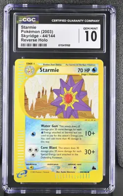 CGC 10 GEM MINT Starmie 2003 Skyridge 44/144 Reverse Holo Pokemon Card - Image 1