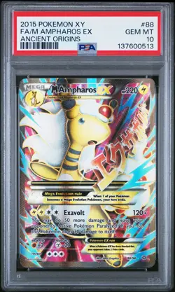 2015 POKEMON XY ANCIENT ORIGINS #88 FULL ART/M AMPHAROS EX PSA 10 - Image 1