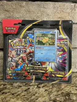 2025 Pokemon TCG Mega Evolution Psyduck Promo (3) Three Booster Pack Blister 🔥 - Image 1