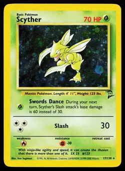 Scyther 17/130 Holo Rare Base Set 2 Pokemon Card creased - Image 1