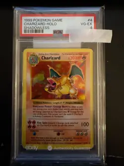 Pokemon TCG Charizard Base Set Holo Shadowless Rare Card 4/102 PSA 4 - Image 1