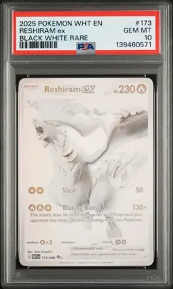 2025 POKEMON WHT EN-WHITE FLARE BLACK WHITE RARE #173 RESHIRAM EX PSA 10 - Image 1