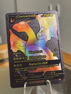 Rainbow Charizard GX Black Foil Mint Rare Pokemon TCG Collector Fan Art Card - Image 1
