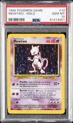 1999 POKEMON GAME BASE SET UNLIMITED #10 MEWTWO HOLO PSA 10 - Image 1