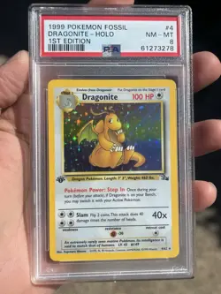 Pokemon Dragonite 4/62 Fossil Holo 1st Edition PSA 8 - Image 1