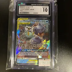 2019 POKEMON COSMIC ECLIPSE - HOLO #38/236 BLASTOISE & PIPLUP GX CGC 10 GEM MINT - Image 1