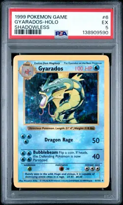 1999 POKEMON GAME SHADOWLESS #6 GYARADOS-HOLO PSA 5 - Image 1