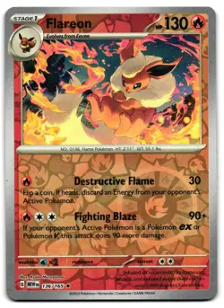 Flareon 136/165 - 151 Rare Pokemon TCG Reverse Holo - M/LP Card - Image 1