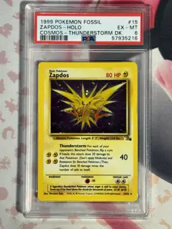 1999 POKEMON FOSSIL ZAPDOS HOLO 15/62 - Cosmos THUNDERSTORM DK - PSA 6 EX-MT - Image 3