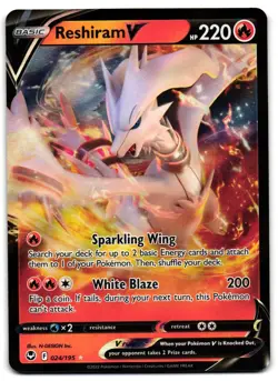 Reshiram V 024/195 - Silver Tempest Rare V Pokemon TCG Holo - M/LP Card - Image 1