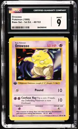 Drowzee 49/102 1st Edition Pokemon Base Set CGC 9 Mint WOTC Vintage - Image 1