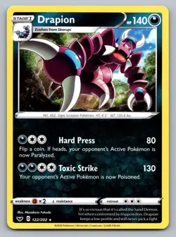 Pokemon TCG SWSH01: Sword & Shield Base Set Drapion 122/202 - Image 1
