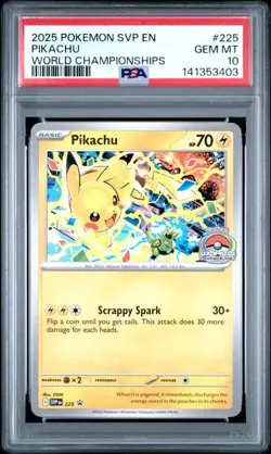 Pokemon TCG 2025 Pikachu World Championships PROMO #225 PSA 10 - Image 1