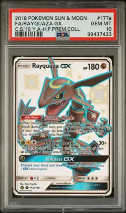 2018 POKEMON SUN & MOON CELESTIAL STORM 177a FULL ART/RAYQUAZA GX 2019 PSA 10 - Image 1