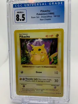 PIKACHU 58/102 RED CHEEKS SHADOWLESS Base Set CGC 8.5 Pokemon - Image 1