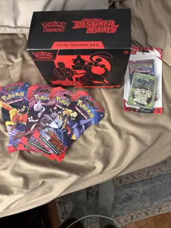 Pokemon TCG Destined Rivals ETB Elite Trainer Box Opened With 5 Packs - Image 1