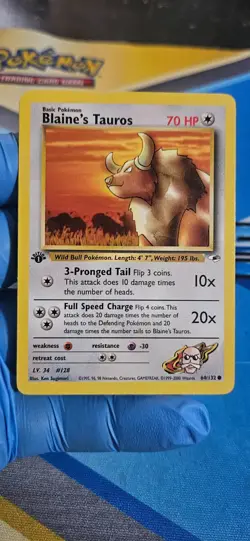 Pokemon TCG Blaine's Tauros Gym Heroes 64/132 Regular 1st Edition Common - Image 1