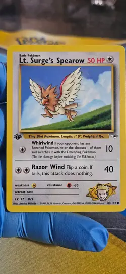 Pokemon TCG Lt. Surge's Spearow Gym Heroes 83/132 Regular 1st Edition Common - Image 1