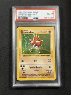 Pokemon Cards PSA 8 Nm-Mt Hitmonchan Holo Shadowless Base Set WotC 1999 7/102 - Image 1