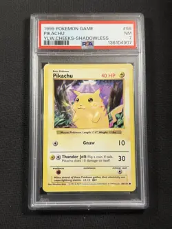 Pokemon Cards PSA 7 Pikachu Yellow Cheeks Shadowless Base Set WotC 1999 58/102 - Image 1