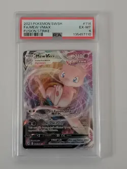 2021 Pokemon Sword & Shield Fusion Strike #114 Full Art Mew Vmax PSA 6 - Image 1