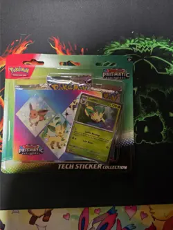 Pokemon Prismatic Evolutions Tech Sticker Collection & Leafeon Promo, New Sealed - Image 1