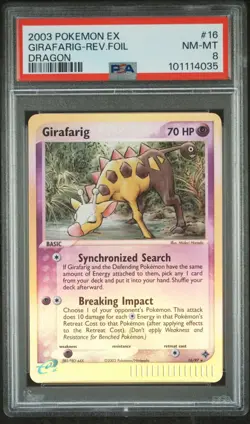 Pokemon Girafarig 16/97 Reverse Holo Ex Dragon PSA 8 NM-MT - Image 1