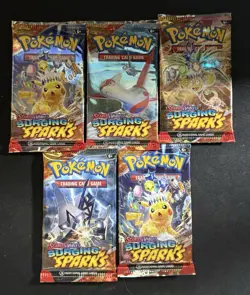 SURGING SPARKS Pokemon Booster Pack 5 Pack Lot / Bundle New Sealed - Image 1