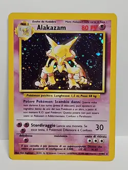 Alakazam 1/102 Base Set (1999) Holo Rare Card Vintage Pokemon TCG Spanish SWIRL - Image 1