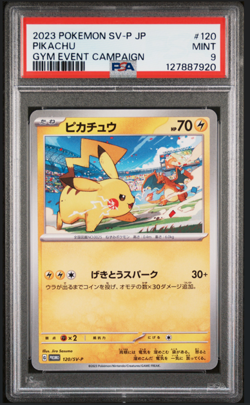 2023 POKEMON JAPANESE SV-P PROMO 120 PIKACHU GYM EVENT CAMPAIGN PSA 9 - Image 1