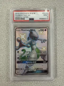 Pokemon TCG Mewtwo GX SV59/SV94 Hidden Fates Shiny Full Art PSA 9 Mint - Image 1