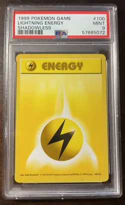 1999 Pokemon Game Shadowless #100 Lightning Energy 100/102 Shadowless PSA 9 Mint - Image 1