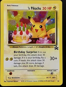 1999 - 2000 Birthday Pikachu Black Star Promo Card # 24 LP See Pictures - Image 1