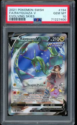 2021 Pokemon Rayquaza V Evolving Skies Full Art Sword & Shield #194 PSA 10 - Image 1