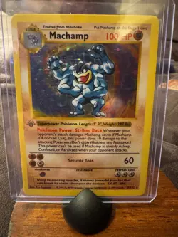 Pokemon TCG Machamp 1st Edition Base Set Holo Shadowless 8/102 LP Rare - Image 2