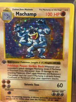 Pokemon TCG Machamp 1st Edition Base Set Holo Shadowless 8/102 LP Rare - Image 3