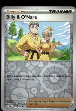 Pokemon Billy O’Nare 142/159 Journey Together Reverse Holo Common 2 Card Lot - Image 1