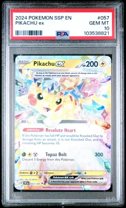 2024 POKEMON SSP EN-SURGING SPARKS #057 PIKACHU EX PSA 10 - Image 1