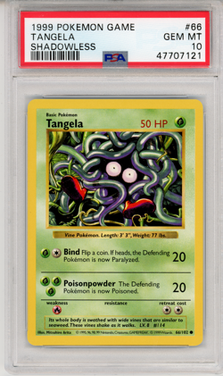 1999 POKEMON GAME TANGELA SHADOWLESS - PSA 10 - GEM MT #66 66/102 GENUINE - Image 1