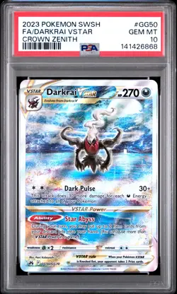 2023 POKEMON SWORD & SHIELD CROWN ZENITH #GG50 FULL ART/DARKRAI VSTAR PSA 10 - Image 1