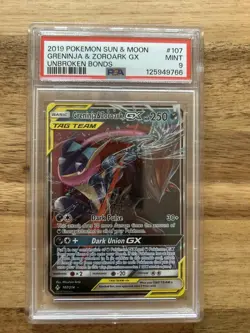 PSA 9 : Greninja & Zoroark GX 107/214 Pokemon TCG Sun & Moon Unbroken Bonds - Image 1