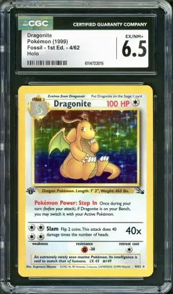 1999 Pokemon 1st Edition Dragonite Fossil Holo CGC 6.5 EX/NM PSA BGS - Image 1