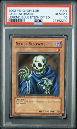 2002 YU-GI-OH! LOB-LEGEND OF BLUE EYES WHITE DRAGON 1ST ED SKULL SERVANT PSA 10 - Image 1